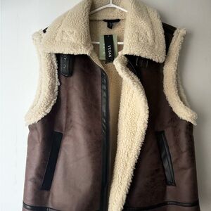 H&M Brown and Cream Faux Shearling Vest